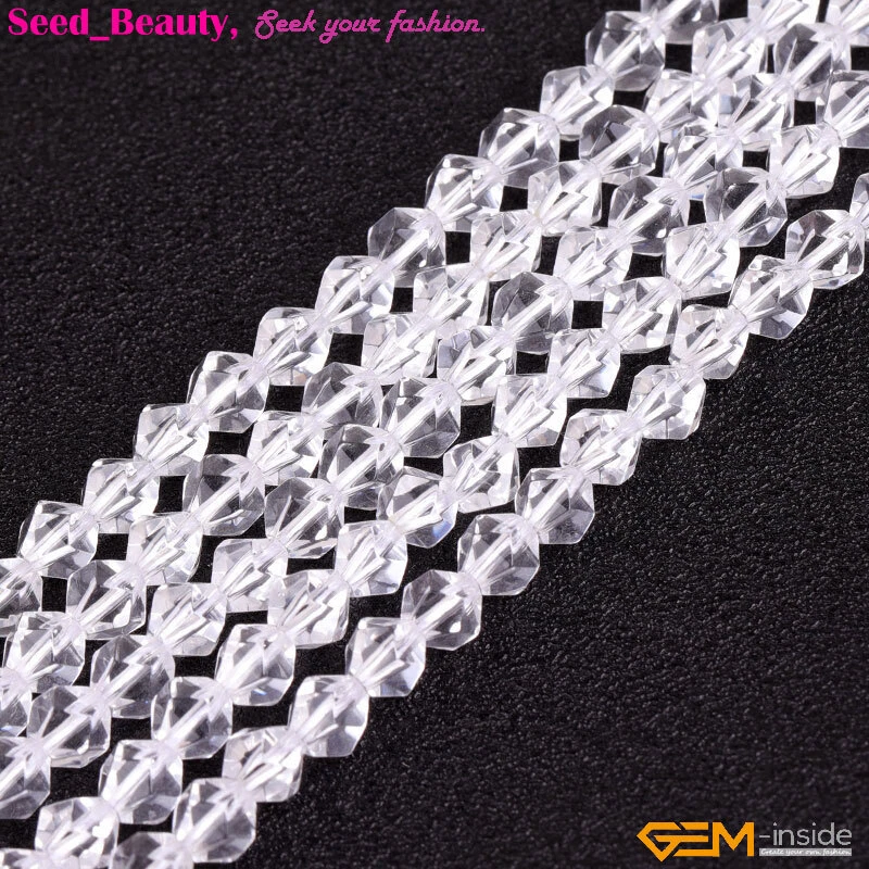 Cuarzo roca transparente genuino natural facetado fabricación de joyas cuentas de 15" de Cambay SD Foto 4 de 4