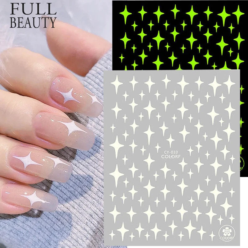 ELFLAND Nail Art Nagel Sticker * Sterne Rosen Schmetterling Flamme Mond * Leuchtet Glow