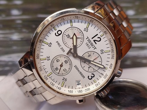 TISSOT PRC 200 CHONOGRAPH QUARTZ WHITE DIAL T461 SWISS MEN'S FULL WORKING VTG. - Picture 9 of 24