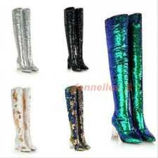 New Womens Fashion Glitter Sequin High Heel Over The Knee Boots Party Club Shoes