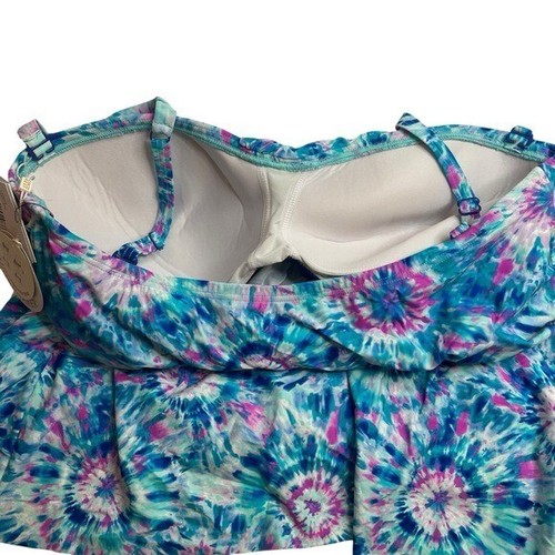 Contours by Coco Reef Clarity Draped Tankini Top Blue Purple Tie Dye 14 38D New - Picture 9 of 10