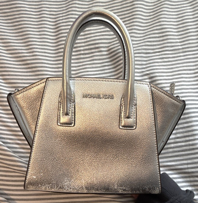 Michael Kors Metallic Silver Small Satchel Top Handle Zip, Detachable Strap