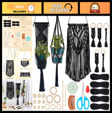 DIY Macrame Kit for Beginners - 8 Set Black Wall Hanging, Plant Hanger  Keychai