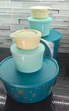 Tupperware 6 BOWL SET WITH 4 MATCHING PLATES NEW BOWLS ATTACH FROM BOTTOM NEW
