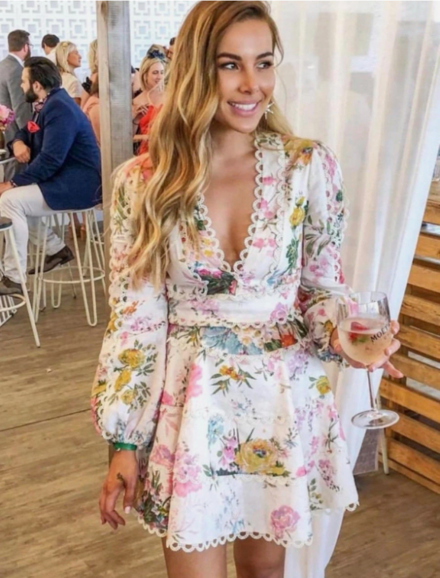 ZIMMERMANN Heathers Flounce Garden Floral Mini Linen Dress Size 2 / AU 12 US 8