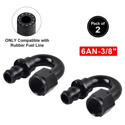180 Degree Push Lock Hose Fitting AN6 to 3/8 inch Barb Adapter for Fuel 2 Pcs
