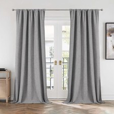Linen 100 Blackout Curtains 84 Inch Length 2 Panels Set, Back Tab and Rod Po...