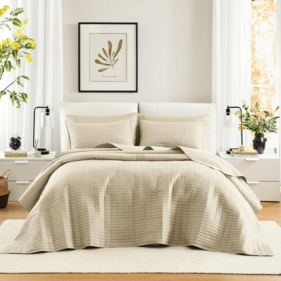 Oversized Bedspread King Quilt Set 3 Piece 120 X 118 Ivory