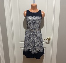 ANN TAYLOR LOFT Dress Navy Black White Paisley Size 2 $80 EUC KL