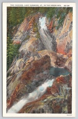 The Cascade Lake Dunmore VT Green Mountains Vintage Postcard C.T. American Art
