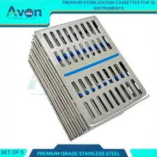 SET OF 5 DENTAL AUTOCLAVE STERILIZATION CASSETTE RACK BOX TRAY FOR 10 INSTRUMENT