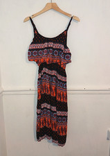 Tru Collection Womens Dress Blue Size L UK 10 12 Red Boho Festival Beach