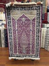 Purple Turkish Prayer Rug Silk Seccade 3x5 FT Islamic Rug New