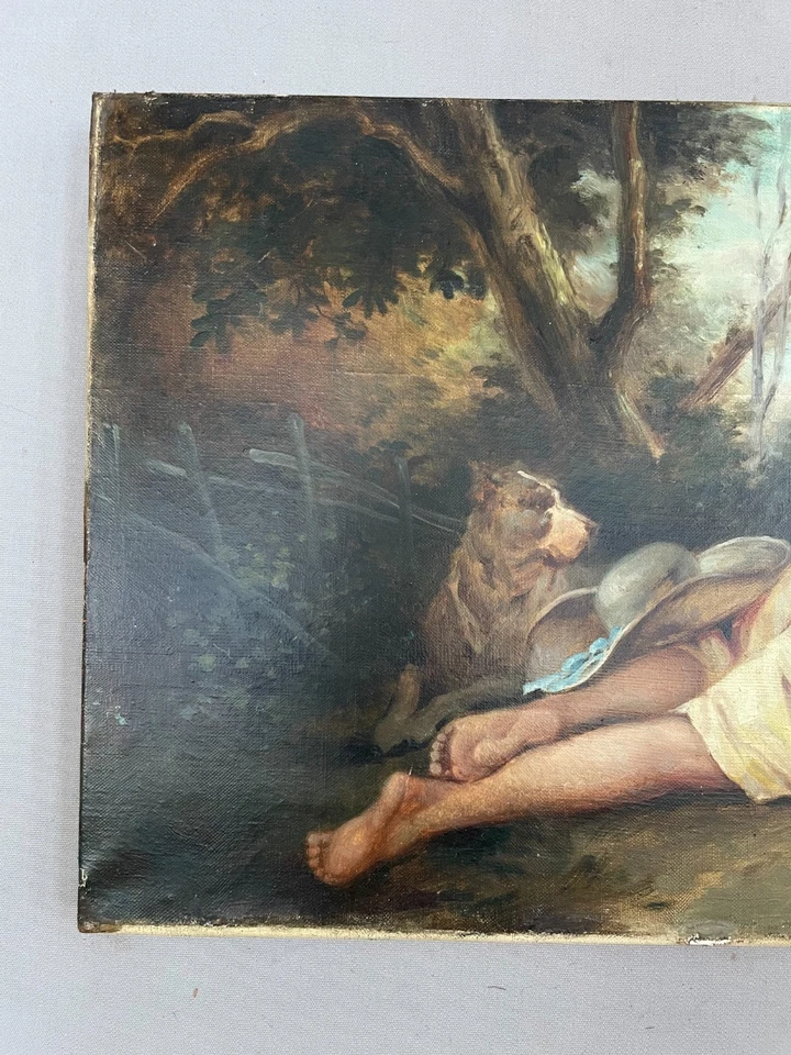 Scène galante, Huile sur toile à restaurer, Tableau ancien signé, Peinture, XIXe - Photo 3/4