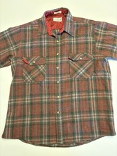Vintage Sears Roebuck Flannel Shirt Large Red Button Up Single Needle Tailoring