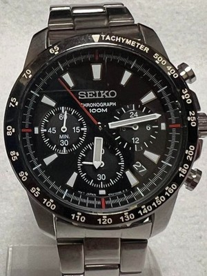 Seiko Chronograph SSB033P1 Date St.Steel Black Silver 100M Quartz Men's Watch