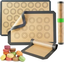 Silicone Baking Mats-Non Stick Cookie Sheet Macaron 1"L x 0.5"W, Light Brown 