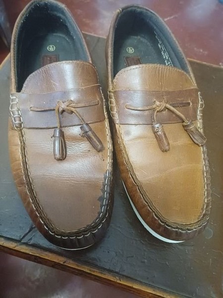 Men Loafers Brown Leather 43 #9Z91