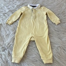 Ralph Lauren Wickett Yellow Cotton Polo Romper One Piece Long sleeve 9 Months