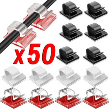 50x Self Adhesive Cable Clips Mounts Wire Conduit Tubing Nylon Sticky Pads UK