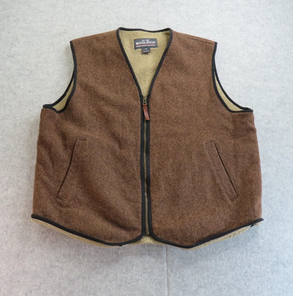 Woolrich Vest Mens Large Brown Wool Tweed Sherpa Lined Full Zip Workwear Outdoor