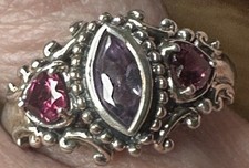 925 Sterling Silver Triple Amethyst Gemstone Ring size 8