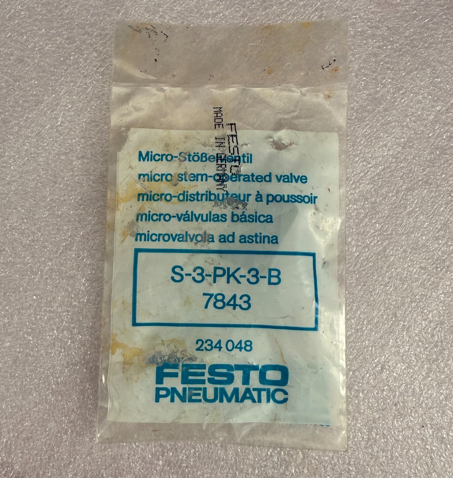 Festo S-3-PK-3-B Stem Actuated Micro Valve