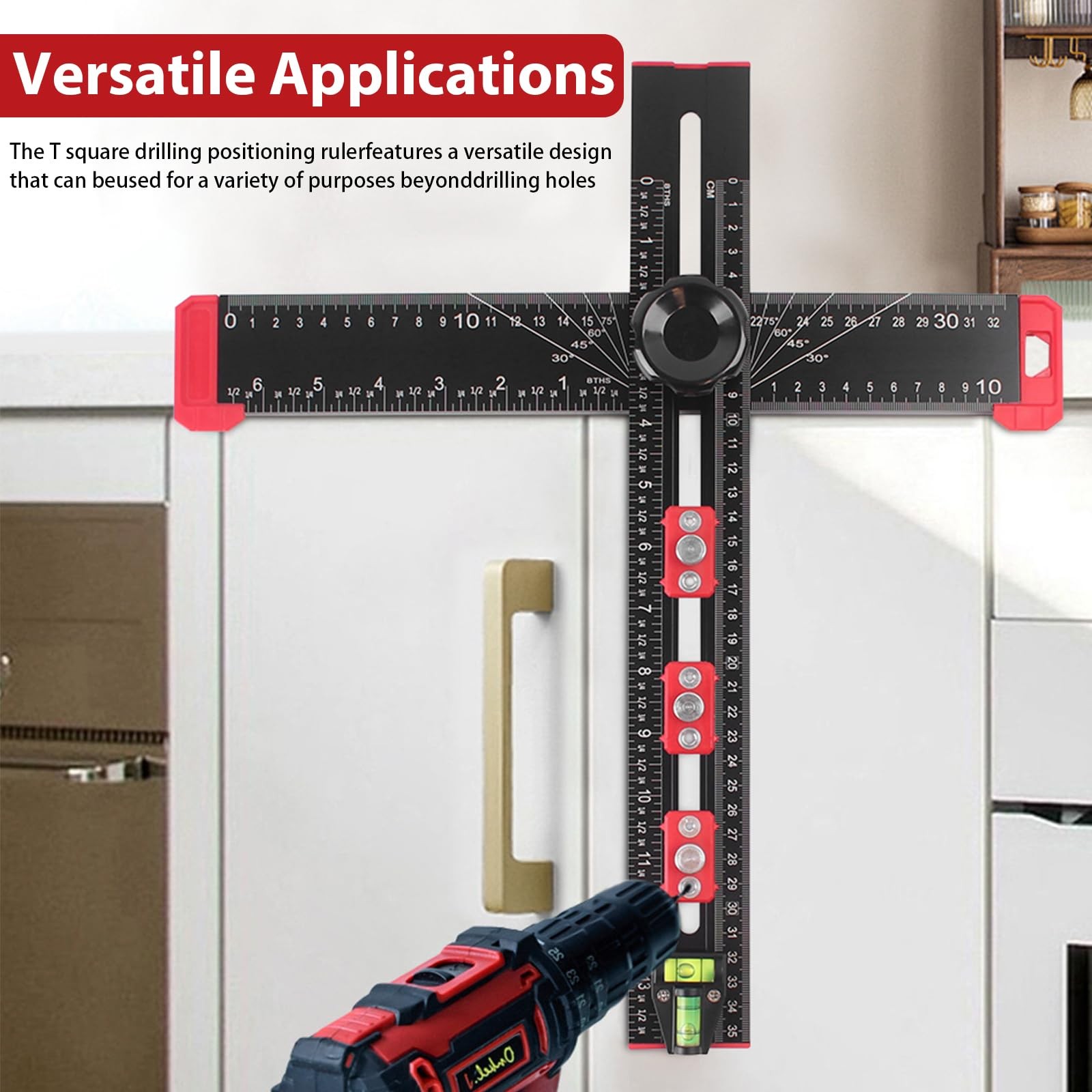 TRUTOPWAY 4-in-1 Aluminum Drilling Positioning Ruler, 16" Multifunctional T S...