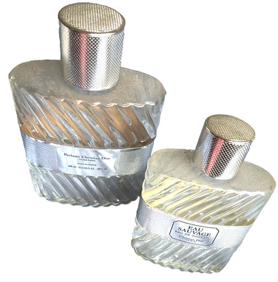 VTG 2EAU SAUVAGE CHRISTIAN DIOR 400ML 13,5 FL& 200ML 6,7FL EMPTY BOTTLES PARIS