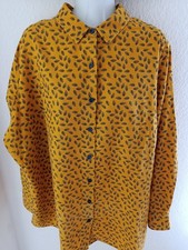 Walbusch Damen Hemd Bluse Gr.50 Langarm Baumwolle Gelb Muster Top Zustand