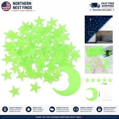 Luminous 3D Plastic Stars and Moon   Green Glow Wall Stickers for Kids' Rooms