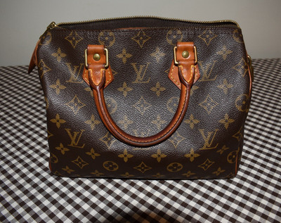Louis Vuitton Monogram Speedy 25 Brown Satchel Top Handle Zip Bag Lock