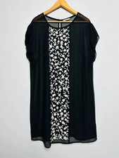 Planet Black Embroidered Floral Shift Dress With 3D Sequin Detail Size UK 18