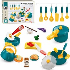 Kids Pots and Pans Playset - 26 Pcs Realistic Kitchen Accessories with Play Food
