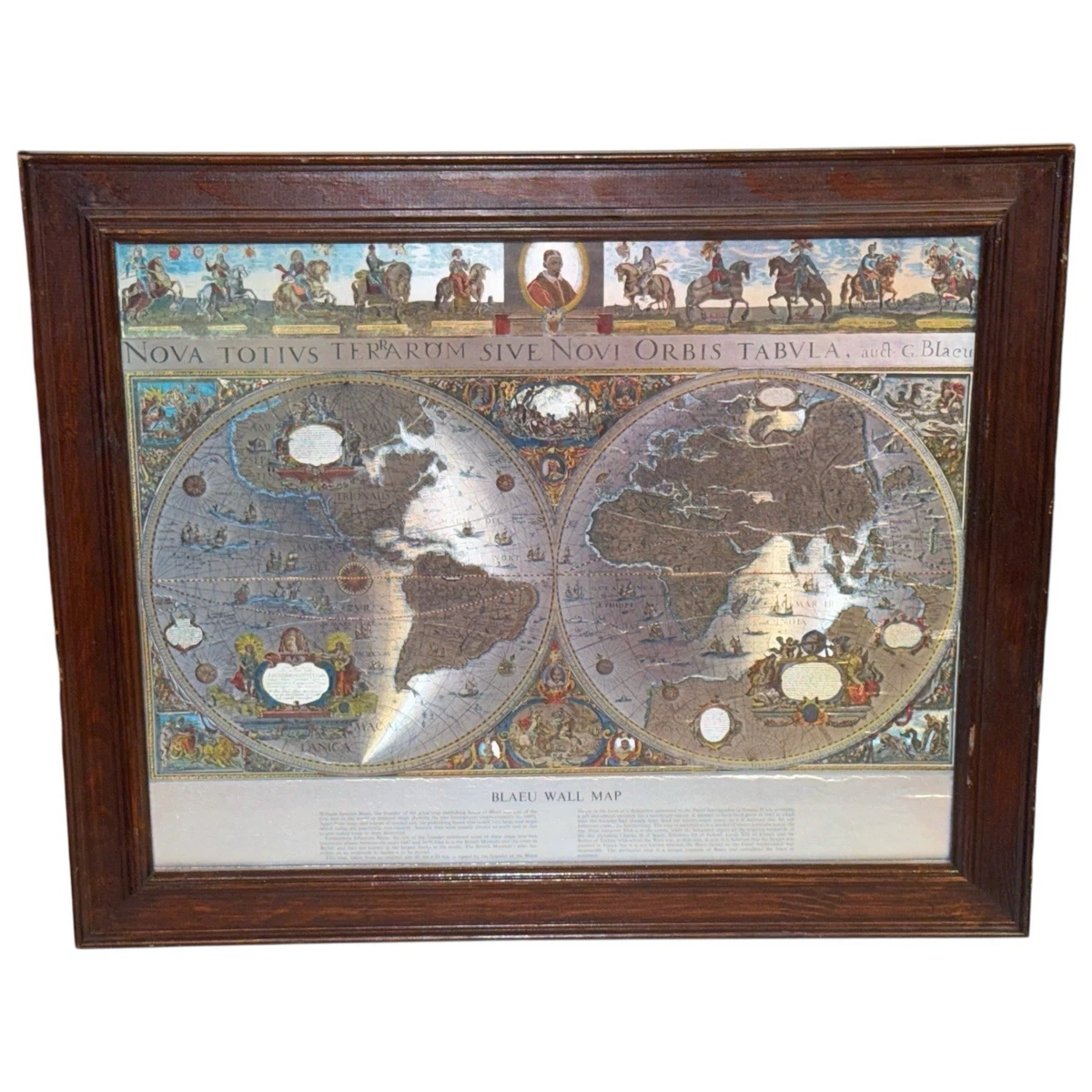 特価Blaeu 壁掛けアンティーク風世界地図 二つの球体地図、人気の金＆黒の額縁 特価Blaeu 壁掛けアンティーク風世界地図 二つの球体地図、人気の金＆黒