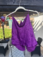 Backless Halter Cami Top Purple Satin M