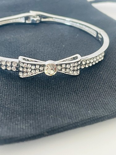 Swarovski Style Silver Bangle Bracelet Bow Rhodium Plated Bridal Wedding Gift UK - Picture 9 of 12