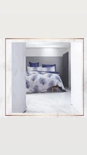 4 Piece Blue White Leaf Print Bedding Set Elegant and Comfortable