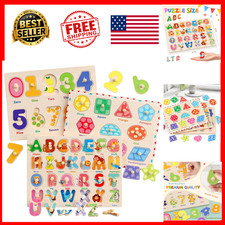 Wooden Montessori Puzzles Toddlers 3 Pack ABC Number Shape Preschool Learning