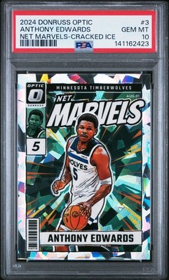2024 PANINI DONRUSS OPTIC NET MARVELS CRACKED ICE ANTHONY EDWARDS 25/25 PSA 10