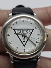 Vintage Guess Logo Wrist Watch Womens Black White 1992 Analog