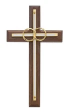 Walnut White Wedding Cross with a classic and contemporary design Size 6.75in