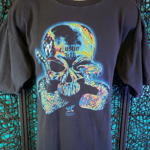 VTG AUSTIN 3:16 WWF 1999 MENS T TEE SHIRT XL NEON BLACKLIGHT RATTLESNAKE SKULL - Picture 3 of 10