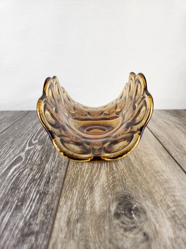 Vintage Indiana Glass Amber Moon & Star Banana Pedestal Dish Fruit Bowl - Picture 2 of 8