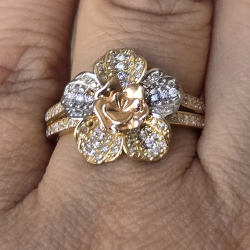 Big real 14k yellow white rose gold flower ring size 6 7 8 9 - Picture 9 of 15