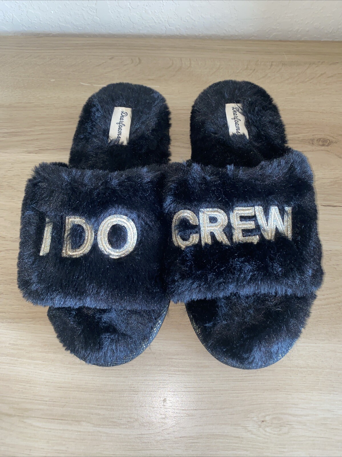 PANTOFOLA D’ORO Dearfoams Pantofole nere e oro I Do Crew pelose morbide e ammortizzate taglia M 7 8