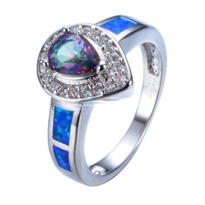 Holiday Gift Blue Fire Opal Teardrop Mystic Topaz Platinum Plated