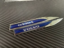 2x Car Chrome blue Side Fender Emblem Badge Sticker Logo Black For VOLVO