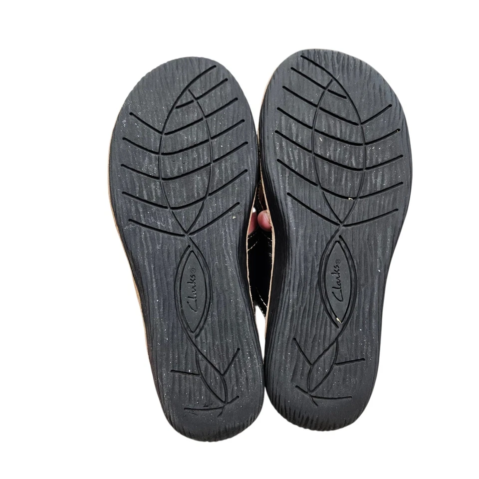 Sandalias Clarks Artesanales 3D Cuero Flor Tanga Cómodas Toboganes Cuña Negra Talla 9 Foto 4 de 4