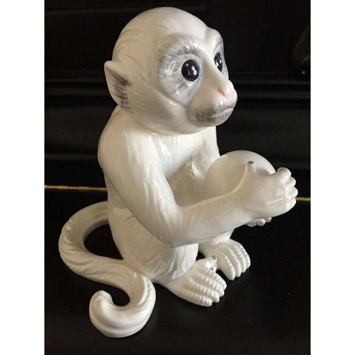 PORCELAIN CERAMIC WHITE CAPUCHIN MONKEY — As seen at Elvis 